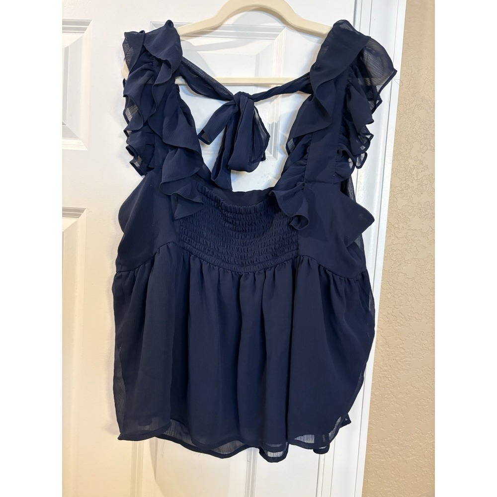 Banana Republic Women's Navy Ruffle Flirty Blouse, XL